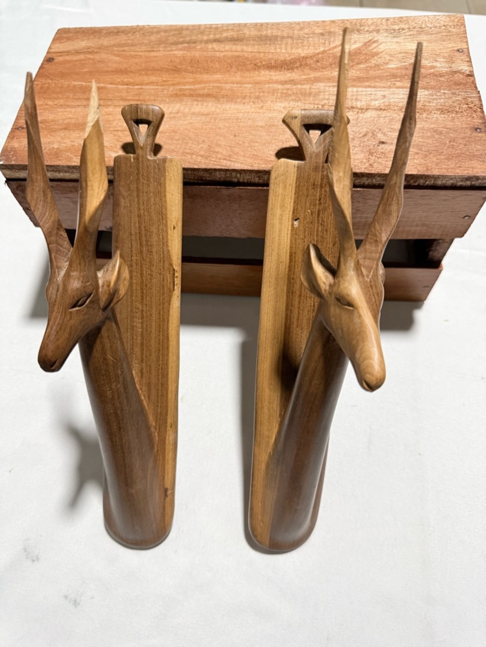 Genuine BESMO Product Hand-Carved Wooden Antelopes Crafted In Kenya Lot of Two